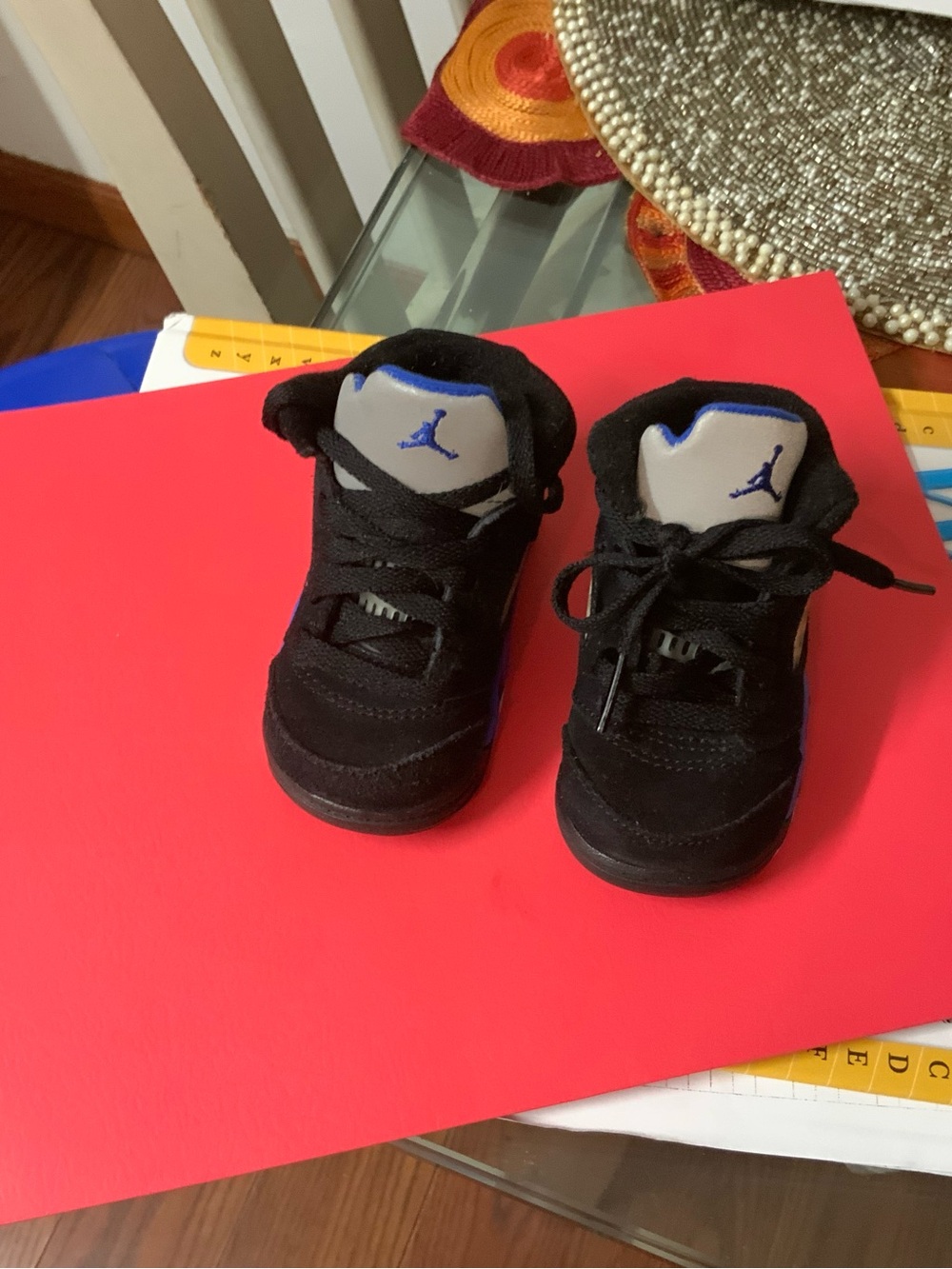 Jordan Kids Black and Blue Retro Basketball Sneakers